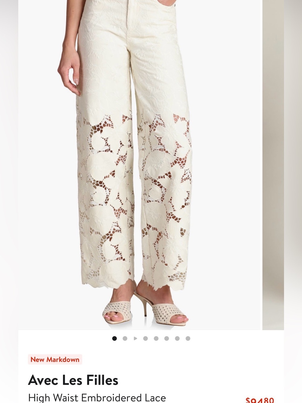 Avec Les Filles Cream High waist embroidered lace cotton pants